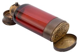 Sampson Mordan & Co. A Victorian silver gilt ruby glass combination scent bottle and vinaigrette