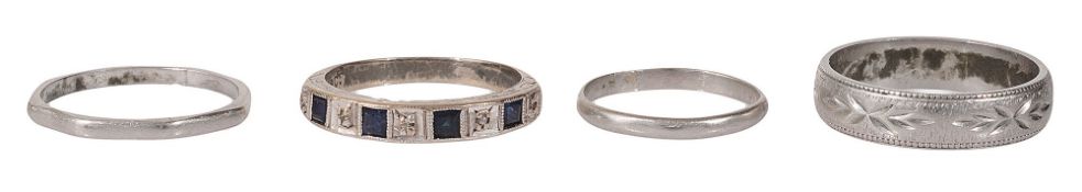 Three platinum bands and sapphire and diamond half hoop ring