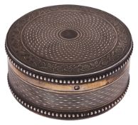 An early 20th century French engine turned silver gilt box and cover