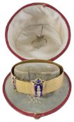 A mid Victorian diamond, enamel and yellow gold jarretière bracelet