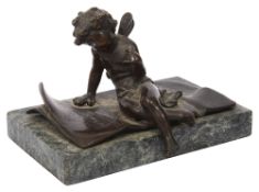 Ernest Justin Ferrand (French 1846-1932) small patinated figure of cupid