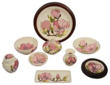 Nine Moorcroft 'Magnolia Ivory' pattern pieces