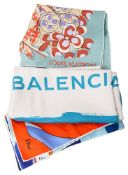 Three silk scarves by Balenciaga, Christian Dior and Louis Vuitton