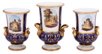 A Miles Mason garniture of three vases c.1810