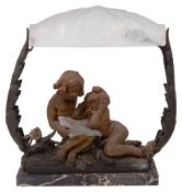 A French spelter and marble figural table lamp, early 20th century