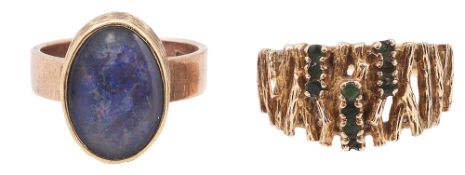 An emerald-set and a 9ct yellow gold ring