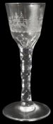 A late 18th century engraved facet stem wine glass c.1770