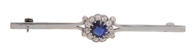 A sapphire and diamond-set bar brooch