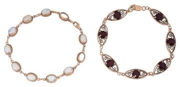 Two 9ct gold and gem set bracelets
