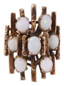 A 1970s opal doublet set abstract design ring
