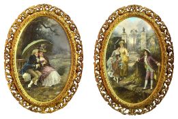 Continental School (Early 20th century) a pair of garden scenes