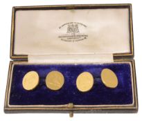 A pair of 18ct gold cufflinks, marks for Goldsmith & Silversmith