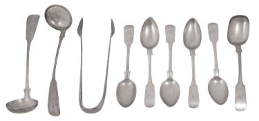 A pair of Scottish George IV Scottish provincial fiddle pattern toddy ladles, and other Scottish sil