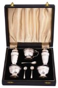 A modern cased five piece silver cruet set