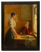 Mariquita Jenny Moberly (British, 1855-1937) 'The Lesson' oil on canvas