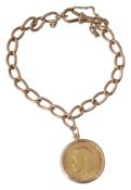 A George V full sovereign on 9ct curb link chain
