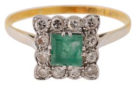 An emerald and diamond-set cluster ring