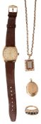 A Rotary watch, a 9ct gold ring, locket and necklace, with a citrine pendant