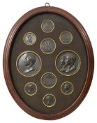 After Bertrand Andrieu (French, 1761-1822) A framed group of ten portrait plaques/ medallions relati