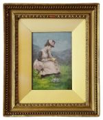 British School (late 19th century) 'Seated lady reading a book' oil