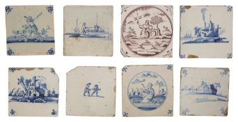 A group of eight Delftware tiles, 18th century