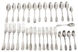 Matched George III and late silver fiddle pattern flatware