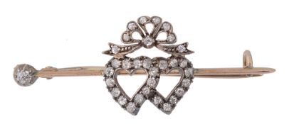 Diamond Double Heart Brooch