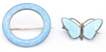 TWO MARIUS HAMMER SILVER & ENAMEL BROOCHES