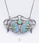 ART NOUVEAU STYLE SILVER ENAMELLED PENDANT NECKLACE