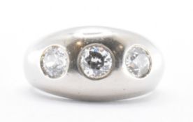 14CT WHITE GOLD & DIAMOND THREE STONE GYPSY RING