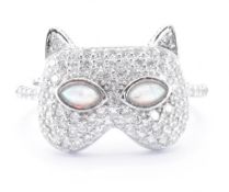 SILVER CZ & OPAL CAT RING