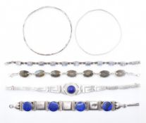 COLLECTION OF SILVER & STONE SET BRACELETS