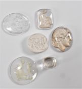 SIX ANTIQUE GLASS & PLASTER INTAGLIOS