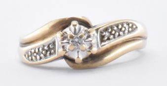 HALLMARKED 9CT GOLD & DIAMOND CROSSOVER RING