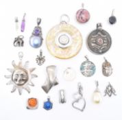 ASSORTMENT OF SILVER STONE SET PENDANTS