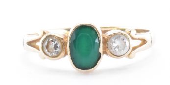 HALLMARKED 9CT GOLD GREEN & WHITE STONE RING
