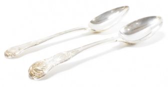 PAIR OF HALLMARKED GEORGE III & GEORGE IV SERVING TABLE SPOONS