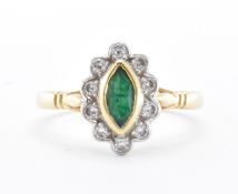 HALLMARKED 18CT GOLD EMERALD & DIAMOND RING
