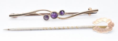 9CT GOLD BROOCH & STICK PIN