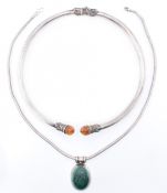 SILVER AMBER & MALACHITE NECKLACES