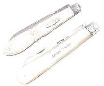 TWO VICTORIAN & MOTHER OF PEARL FRUIT KNIVES