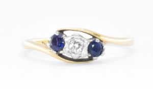 ART DECO 18CT GOLD DIAMOND & SAPPHIRE CROSSOVER RING