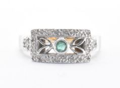 HALLMARKED 9CT GOLD EMERALD & DIAMOND PANEL RING