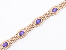 HALLMARKED 9CT GOLD & AMETHYST BRACELET
