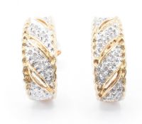 PAIR OF 9CT GOLD & DIAMOND HALF HOOP EARRINGS