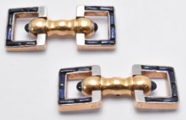 PAIR OF 18CT GOLD & BAGUETTE SAPPHIRE CUFFLINKS