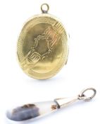 VICTORIAN GOLD PLATED LOCKET & MOSS AGATE PENDANT