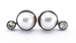PAIR OF VICTORIAN PEARL & DIAMOND STUD EARRINGS