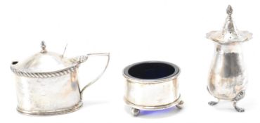 ASSORTMENT OF HALLMARKED SILVER EDWARDIAN CONDIMENT ITEMS