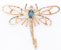 9CT GOLD TOPAZ & DIAMOND DRAGONFLY BROOCH